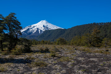scenic view of Villarrica Volcano in Chile patagonia sunset