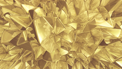 Yellow golden crystal background with triangles. 3d illustration, 3d rendering.