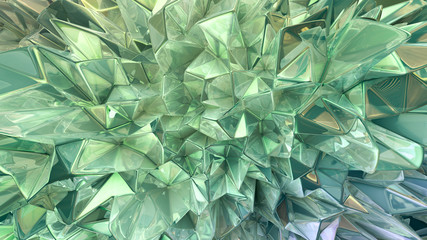 Green crystal background with triangles. 3d illustration, 3d rendering.