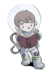niño con traje espacial leyendo un libro © cirodelia