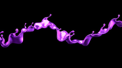Purple splash liquid black background. 3d illustration, 3d rendering.