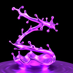 Fototapeta na wymiar Purple splash liquid black background. 3d illustration, 3d rendering.