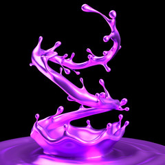 Purple splash liquid black background. 3d illustration, 3d rendering.