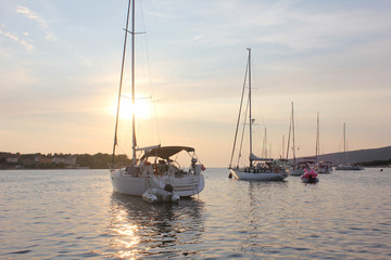 Sail boat on blue water