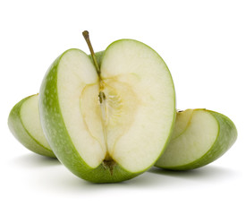 Green sliced apple isolated on white background cutout