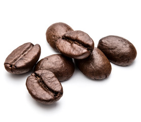 roasted coffee beans isolated in white background cutout