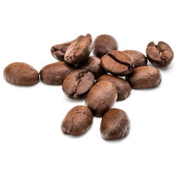 roasted coffee beans isolated in white background cutout