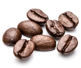 roasted coffee beans isolated in white background cutout