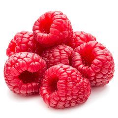 ripe raspberries isolated on white background close up