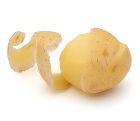 peeled potato tuber with peel spiral isolated on white background cutout