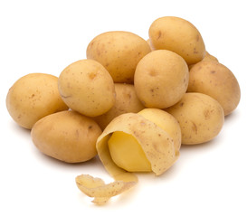 peeled potato tuber with peel spiral isolated on white background cutout