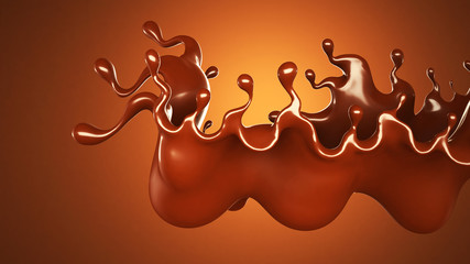 A splash of chocolate on a brown background. 3d illustration, 3d rendering.