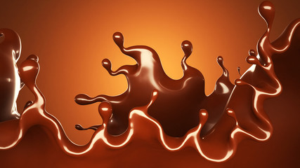 A splash of chocolate on a brown background. 3d illustration, 3d rendering.