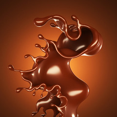 A splash of chocolate on a brown background. 3d illustration, 3d rendering.