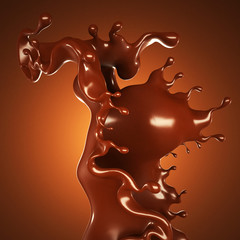 A splash of chocolate on a brown background. 3d illustration, 3d rendering.