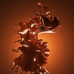 A splash of chocolate on a brown background. 3d illustration, 3d rendering.