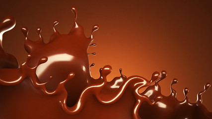 A splash of chocolate on a brown background. 3d illustration, 3d rendering.