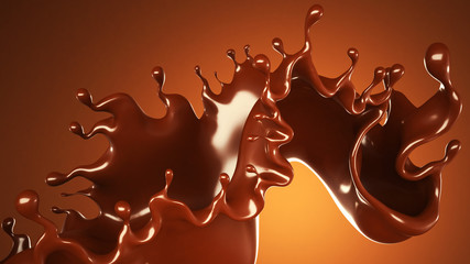 A splash of chocolate on a brown background. 3d illustration, 3d rendering.