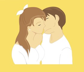 Couple kissing, dressed in white