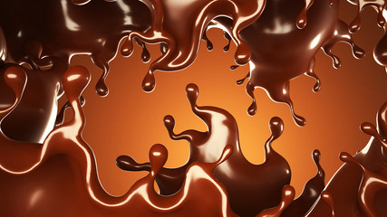 A splash of chocolate on a brown background. 3d illustration, 3d rendering.