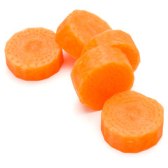 Chopped carrot slices isolated on white background cutout