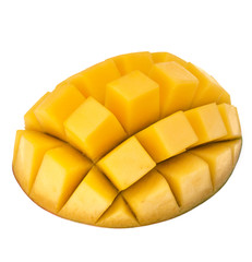 Sliced mango cubes isolated on white background