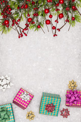 Christmas greeting card. Christmas border with copy space. Noel festive background. New year symbol.