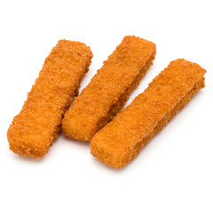 Crispy Fish fingers isolated on white background