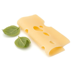 Cheese and basil leaves isolated on white background