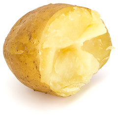 one boiled peeled potato half isolated on white background cutout