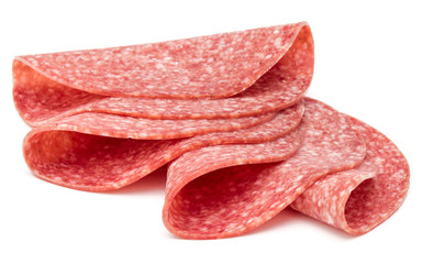 Salami smoked sausage slices isolated on white background - 221036673
