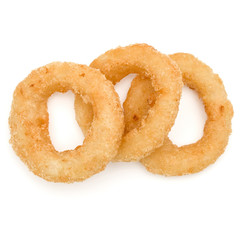 Crispy deep fried onion or Calamari ring isolated on white background