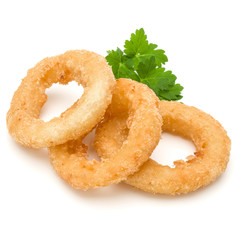 Crispy deep fried onion or Calamari ring isolated on white background