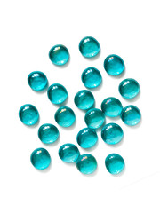 Glass stones aquamarine color for home creativity and decorative crafts, isolated on white background