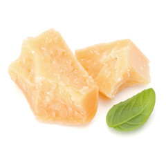 shredded parmesan cheese and basil leaf isolated on white background cutout