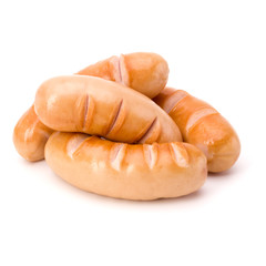 Roasted smoked sausages isolated on white background cutout