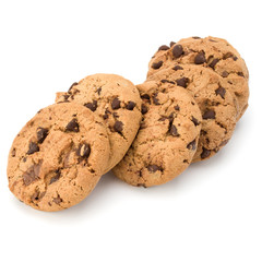 Chocolate chip cookies isolated on white background. Sweet biscuits. Homemade pastry.