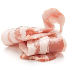 sliced pork bacon isolated on white background cutout