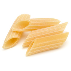 Italian pasta isolated on white background. Pennoni. Penne rigate.