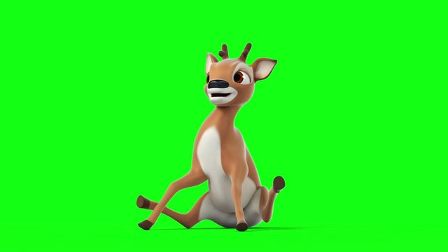 Cute Cartoon Deer on a Green Background, Beautiful 3d Animation. All animations have the same poses at the start and the end. 4K