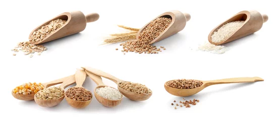  Set with different cereal grains on white background © New Africa