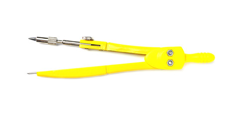 Colorful pair of compasses on white background. School stationery