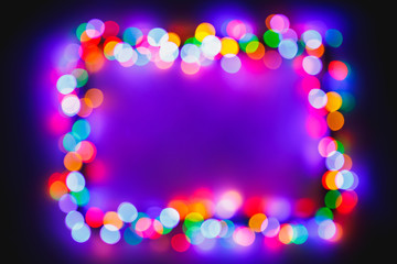 Christmas bokeh multicolor lights frame