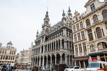 Fototapeta na wymiar The Museum of the City of Brussels and guild houses at the Grand Place in Brussels