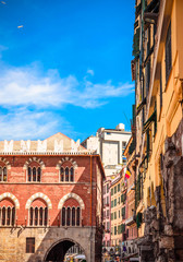 Beautiful cozy streets of Genoa (Genova) in  summer day, Liguria, Italy