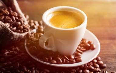 Cup of Coffee and Coffee Beans
