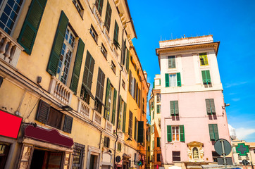 Fototapeta premium Beautiful cozy streets of Genoa in summer day, Liguria, Italy