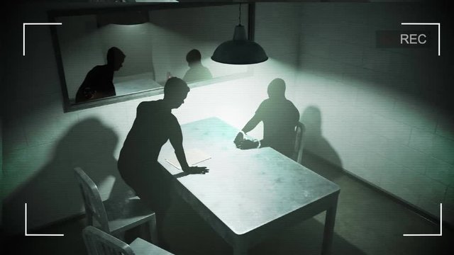 Interrogation room detective interrogating suspect Police work investigation