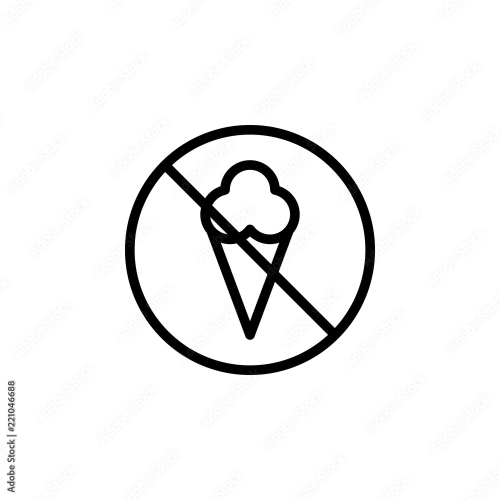 Poster ban on ice cream icon. element of prohibition sign for mobile concept and web apps icon. thin line i