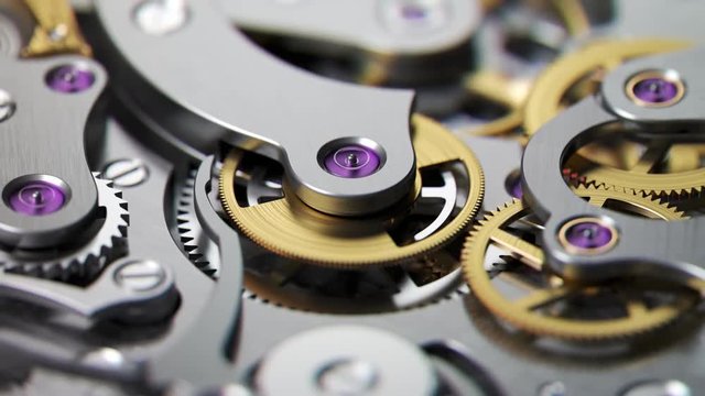 Luxury watch. Detailed, working mechanism closeup with stepwise animation. 4K HD